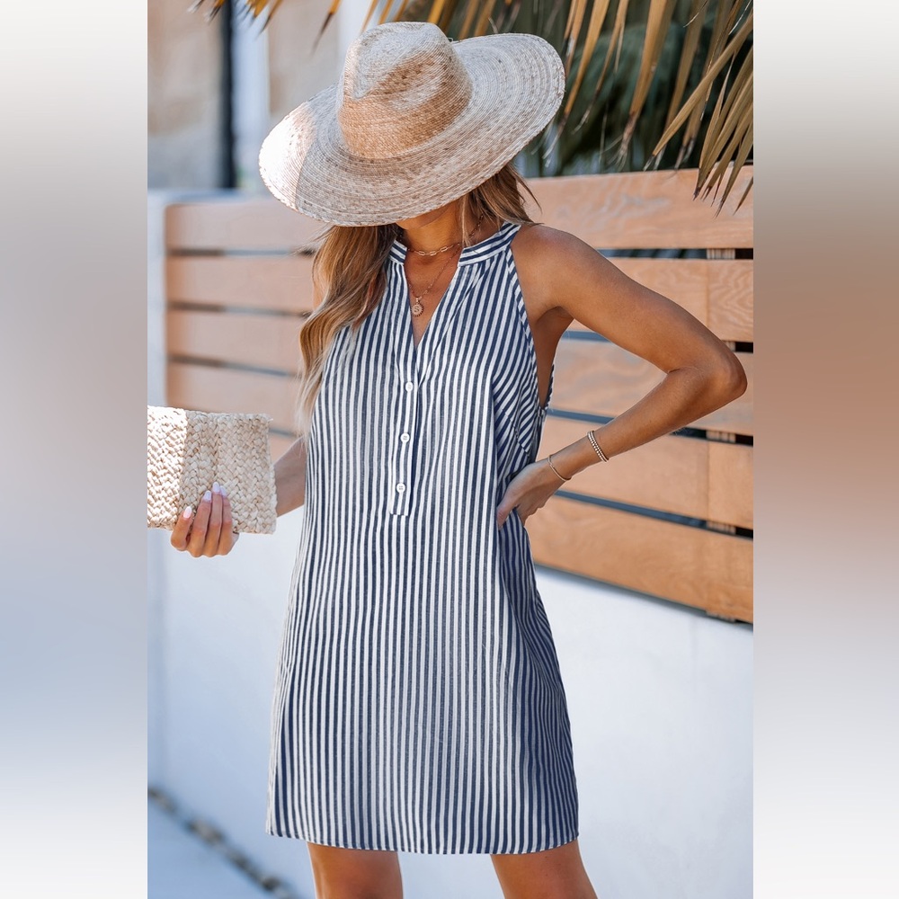Striped Blue and White Cover Up Mini Dress